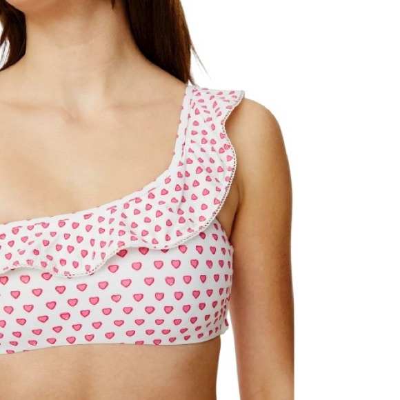 NWT Roller Rabbit One Shoulder Ruffle Bikini Top - Pink Hearts - XL - women’s - Picture 3 of 5